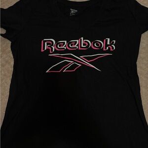 Reebok Women's Black and Pink Logo Tee